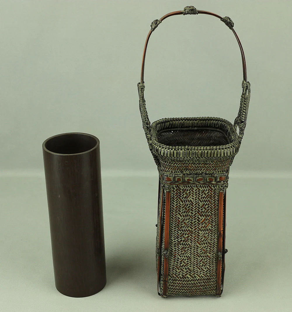 宝山 Hozan Japanese Bamboo Woven Flower Vase Basket Hanakago V787 - Image 20