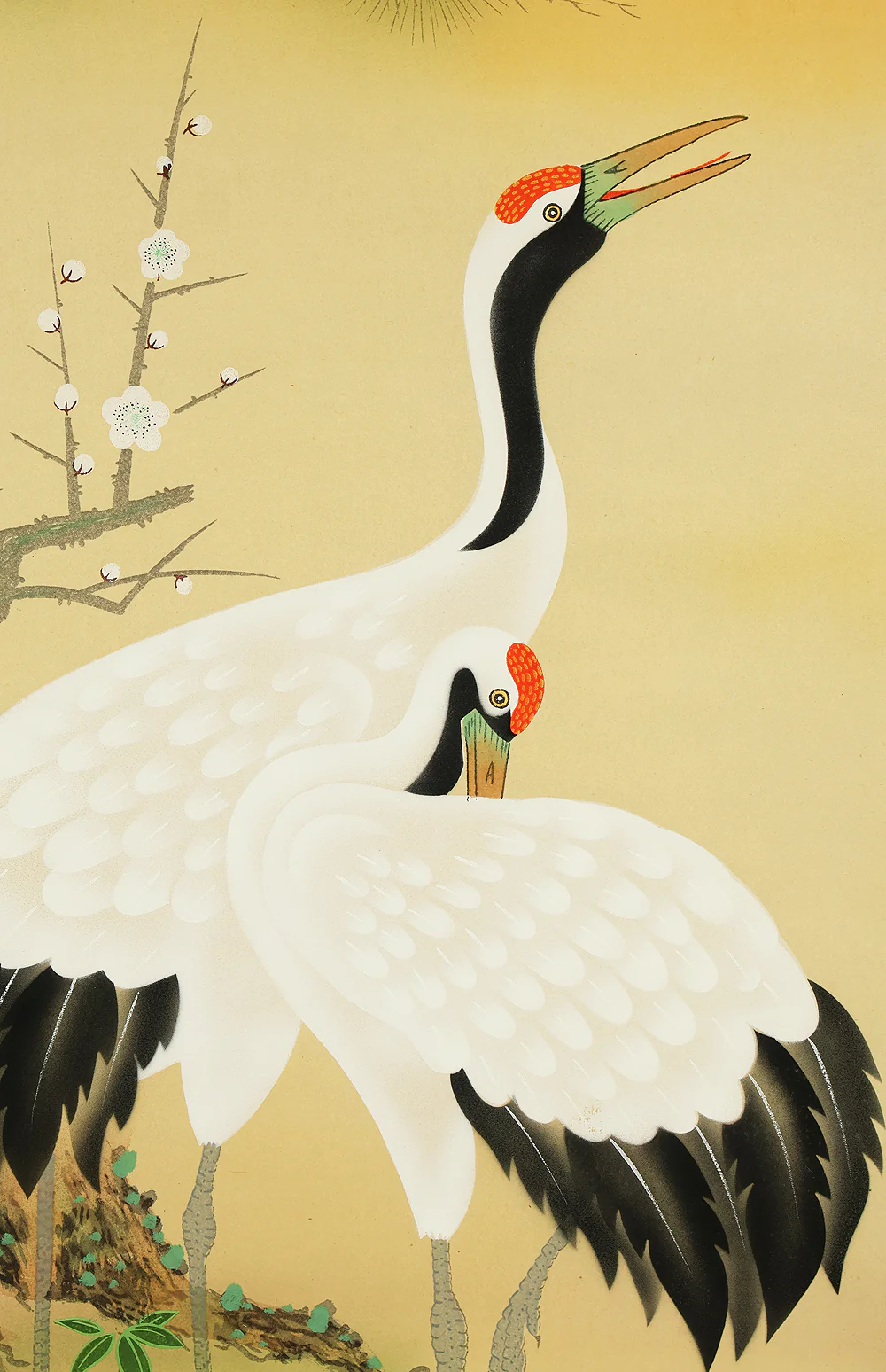 珠香 Juko Japanese art kakejiku kakemono wall hanging scroll / Cranes and Turtle Celebrating Longevity - The Symbol of Good Fortune with Original Box (Tomobako) RE373 - Image 7