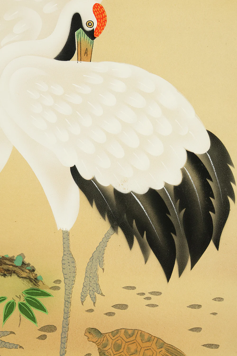 珠香 Juko Japanese art kakejiku kakemono wall hanging scroll / Cranes and Turtle Celebrating Longevity - The Symbol of Good Fortune with Original Box (Tomobako) RE373 - Image 9