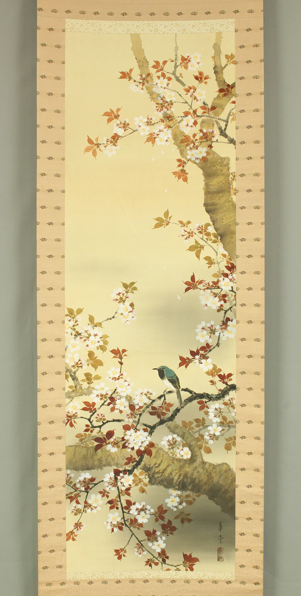 華堂 Kado Japanese art kakejiku kakemono wall hanging scroll / Cherry Blossoms and Little Bird with Box RD218