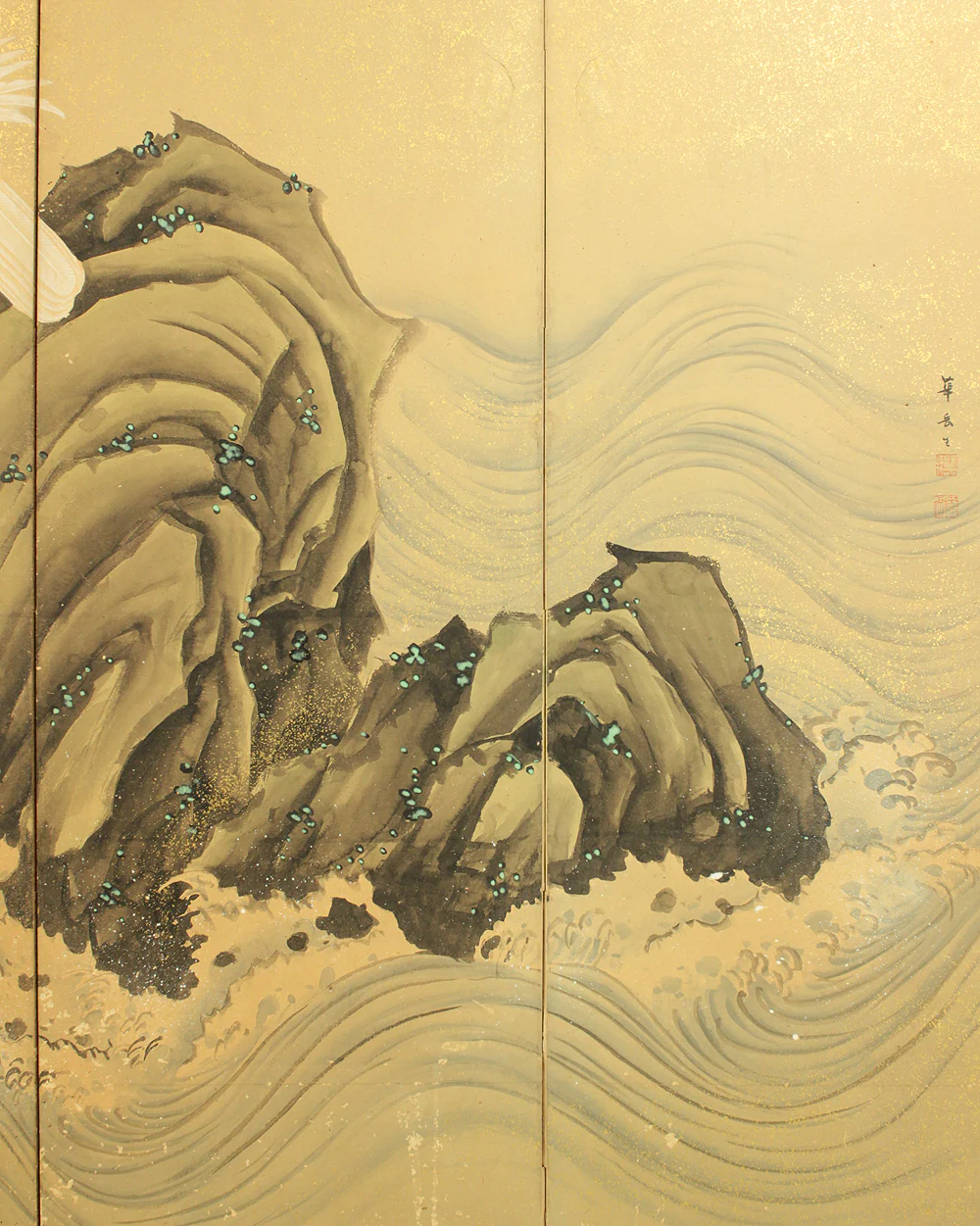 華岳 Kagaku 'White Hawks Perched Upon Rocky Outcrops and Pine Trees' Pair of Six Panels Folding Screens Byobu Room Dividers VA876 - Image 4