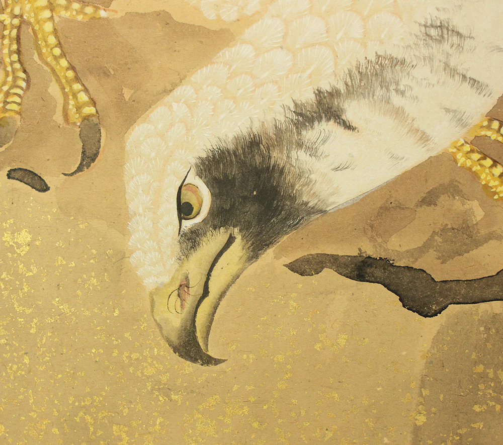 華岳 Kagaku 'White Hawks Perched Upon Rocky Outcrops and Pine Trees' Pair of Six Panels Folding Screens Byobu Room Dividers VA876 - Image 61