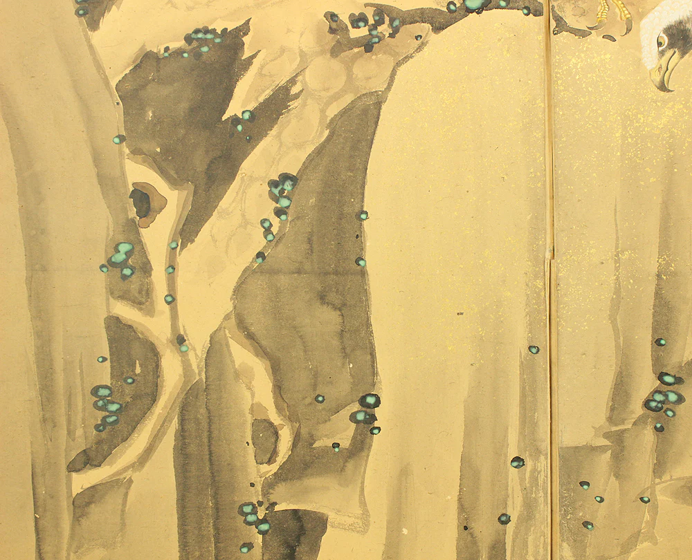 華岳 Kagaku 'White Hawks Perched Upon Rocky Outcrops and Pine Trees' Pair of Six Panels Folding Screens Byobu Room Dividers VA876 - Image 63