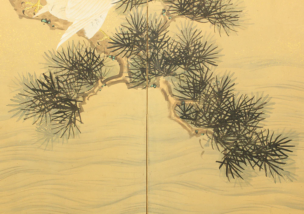 華岳 Kagaku 'White Hawks Perched Upon Rocky Outcrops and Pine Trees' Pair of Six Panels Folding Screens Byobu Room Dividers VA876 - Image 77