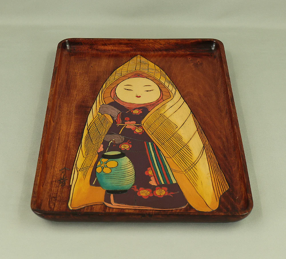 介堂 Kaido Engraving Square Tray "Doll" / Japanese Tea Ceremony Utensil VA418 - Image 3