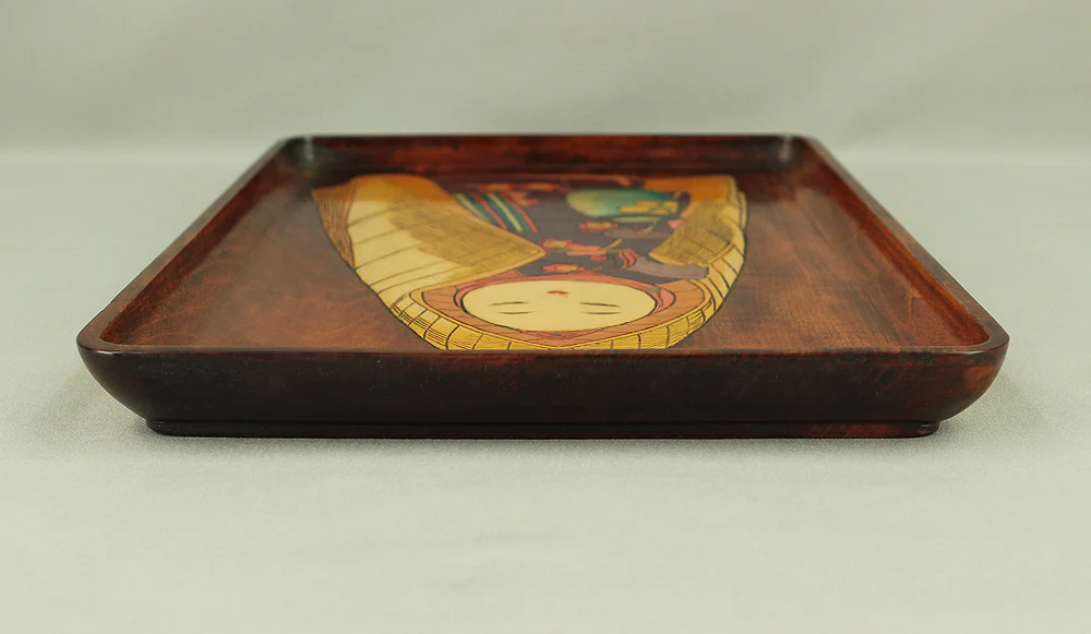 介堂 Kaido Engraving Square Tray "Doll" / Japanese Tea Ceremony Utensil VA418 - Image 6