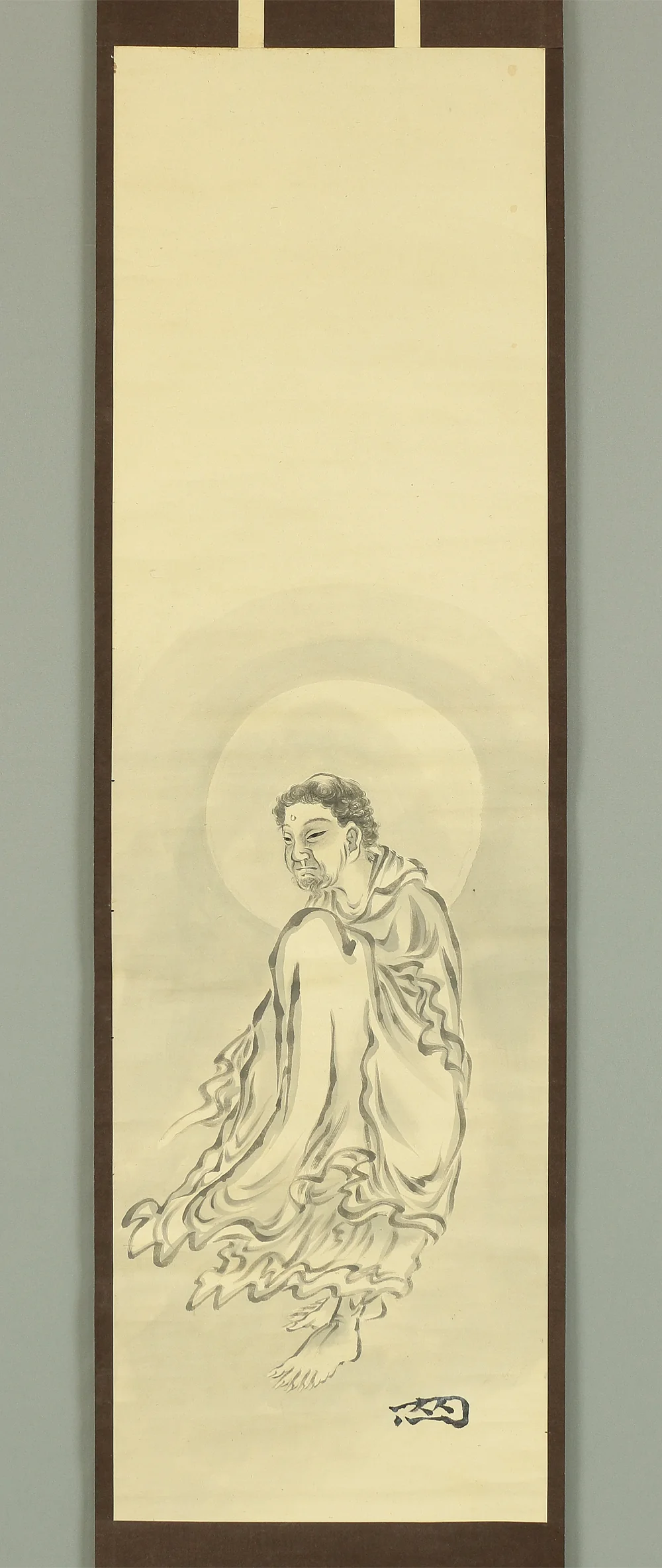 閑心 Kanshin (Estimate) Japanese antique art kakejiku kakemono wall hanging scroll / Buddha Shaka Coming out of the Mountains After Asceticism A108 - Image 3
