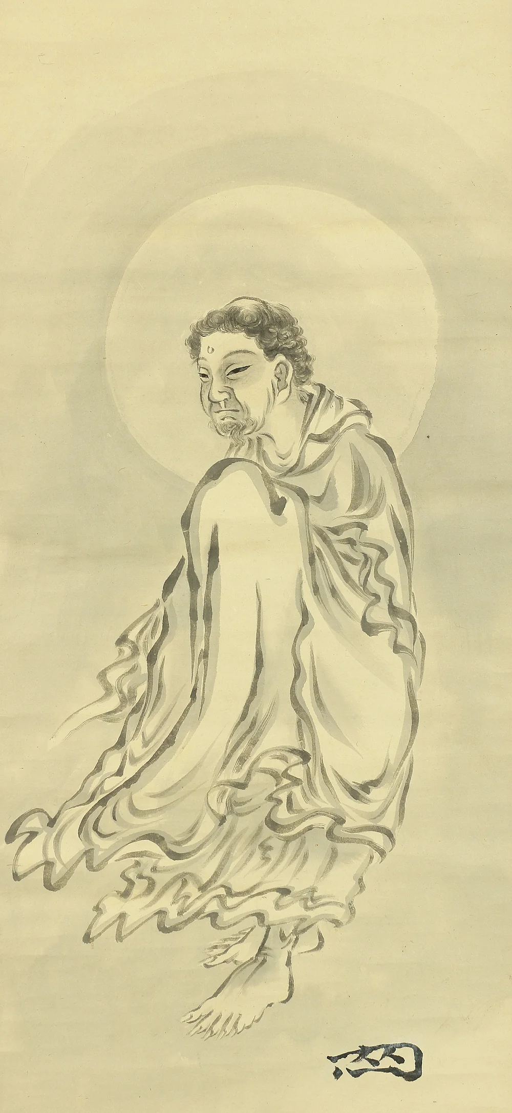 閑心 Kanshin (Estimate) Japanese antique art kakejiku kakemono wall hanging scroll / Buddha Shaka Coming out of the Mountains After Asceticism A108 - Image 5