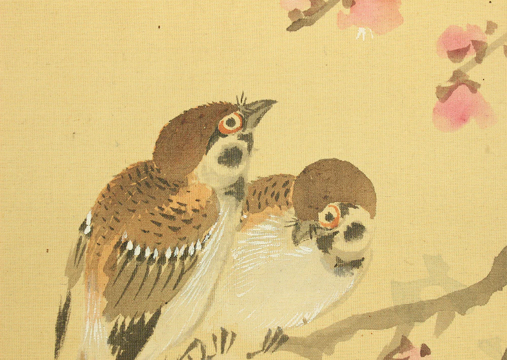 華陽 Kayo Japanese art kakejiku kakemono wall hanging scroll / Baskets Full of Seasonal Flowers and Sparrows with Box RD217 - Image 28