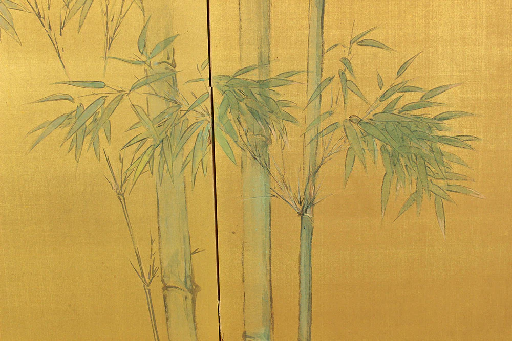 径成 Keisei Gold-Leaf 'Bamboo Grove' Byobu Two Panels Folding Screens Room Dividers VA914 - Image 12