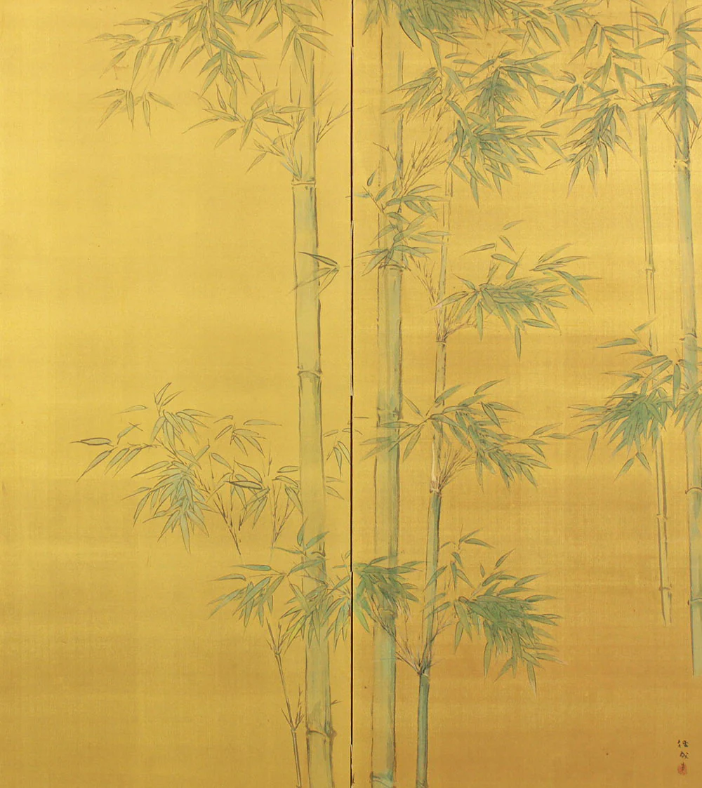 径成 Keisei Gold-Leaf 'Bamboo Grove' Byobu Two Panels Folding Screens Room Dividers VA914 - Image 4