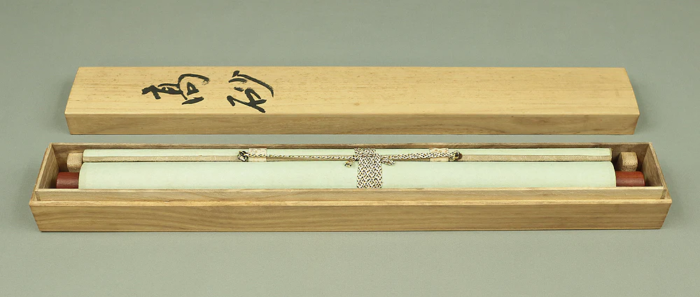 渓仙 Keisen Japanese art kakejiku kakemono wall hanging scroll / Takasago - Auspicious painting Old couples Rising Sun Crane Turtle Pine Bamboo Plum with Original Box (Tomobako) A442 - Image 12