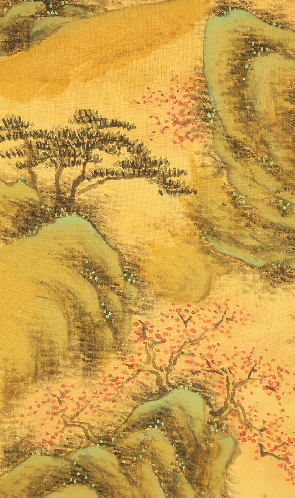 卜部京洲 Urabe Kyoshu (b1871)  Japanese art kakejiku kakemono wall hanging scroll / Sansui Spring Mountain Landscapes Peach Blossoms, Man in Boat with Box RE783 - Image 11