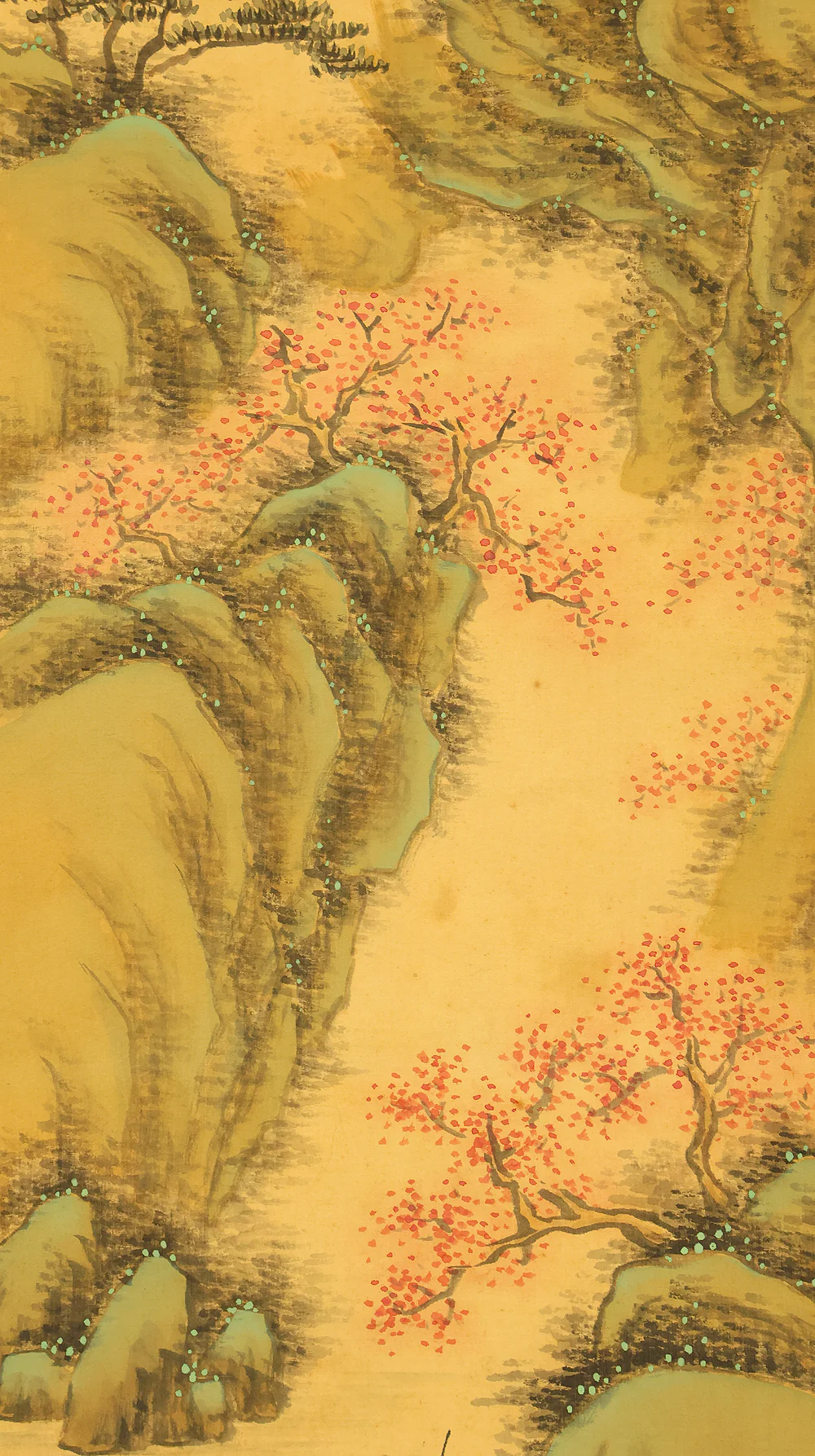 卜部京洲 Urabe Kyoshu (b1871)  Japanese art kakejiku kakemono wall hanging scroll / Sansui Spring Mountain Landscapes Peach Blossoms, Man in Boat with Box RE783 - Image 12