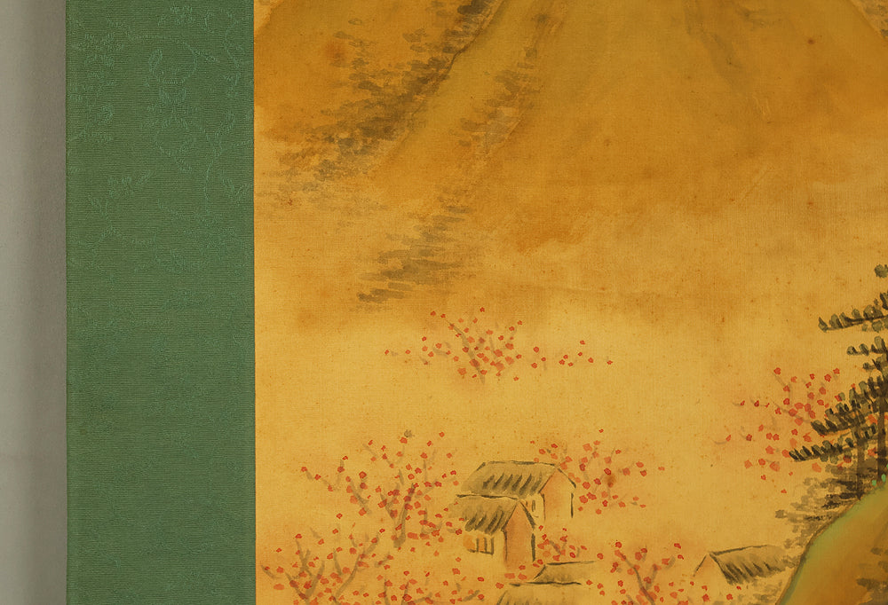 卜部京洲 Urabe Kyoshu (b1871)  Japanese art kakejiku kakemono wall hanging scroll / Sansui Spring Mountain Landscapes Peach Blossoms, Man in Boat with Box RE783 - Image 18