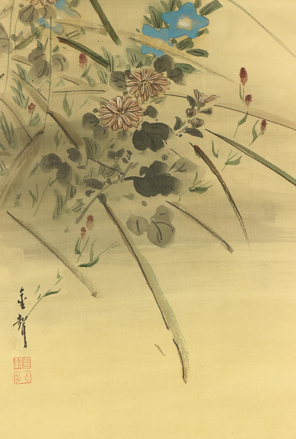 金聲 Kinsei Japanese art kakejiku kakemono wall hanging scroll / Full Moon, Autumn Flowers and Silver Grass RC409 - Image 11