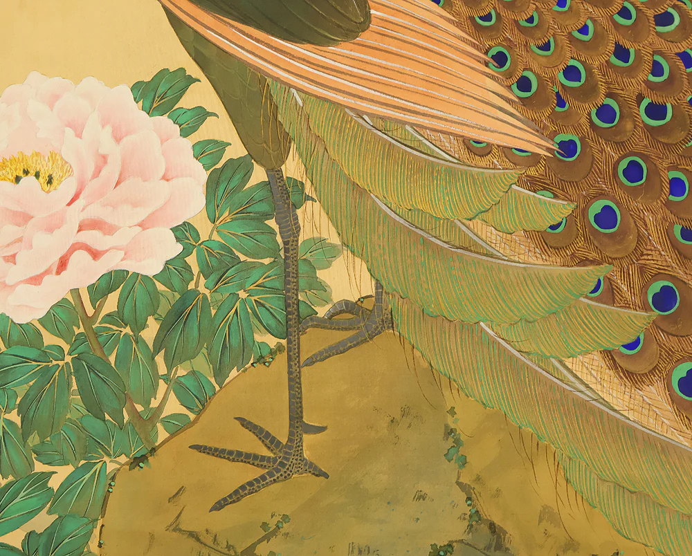虹斎 Kosai Japanese art Large 150cm / 59.1" Width kakejiku kakemono wall hanging scroll / Two Peafowls and Peony RD862 - Image 10