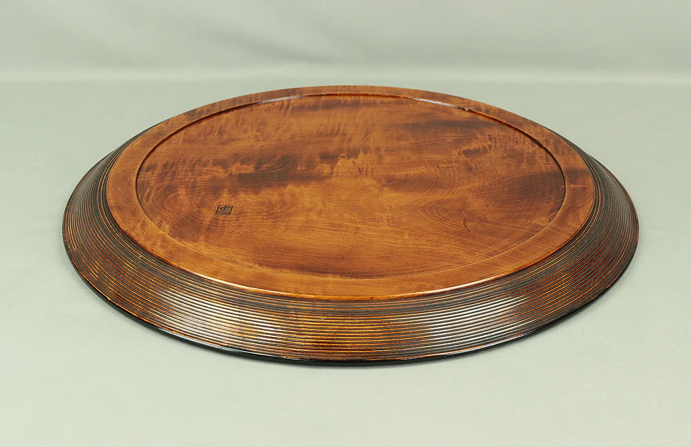 紅陽 Koyo Japanese Engraved Wooden Decorative Round Tray Bon "寿 Kotobuki (Auspicious)" design V694 - Image 13