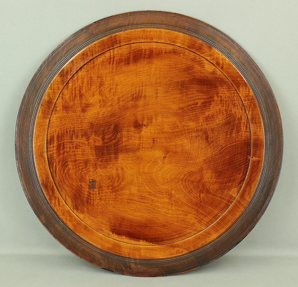 紅陽 Koyo Japanese Engraved Wooden Decorative Round Tray Bon "寿 Kotobuki (Auspicious)" design V694 - Image 14