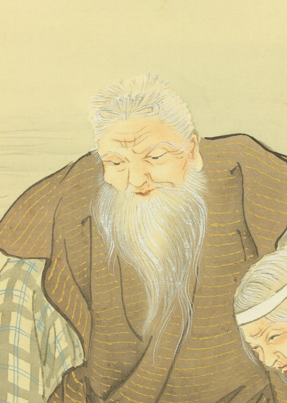 頼星 Raisei Japanese art kakejiku kakemono wall hanging scroll / Takasago Longeviti Painting - Old couples, Rising Sun, Crane, Turtle, Pine tree with Original Box (Tomobako) RD298 - Image 9