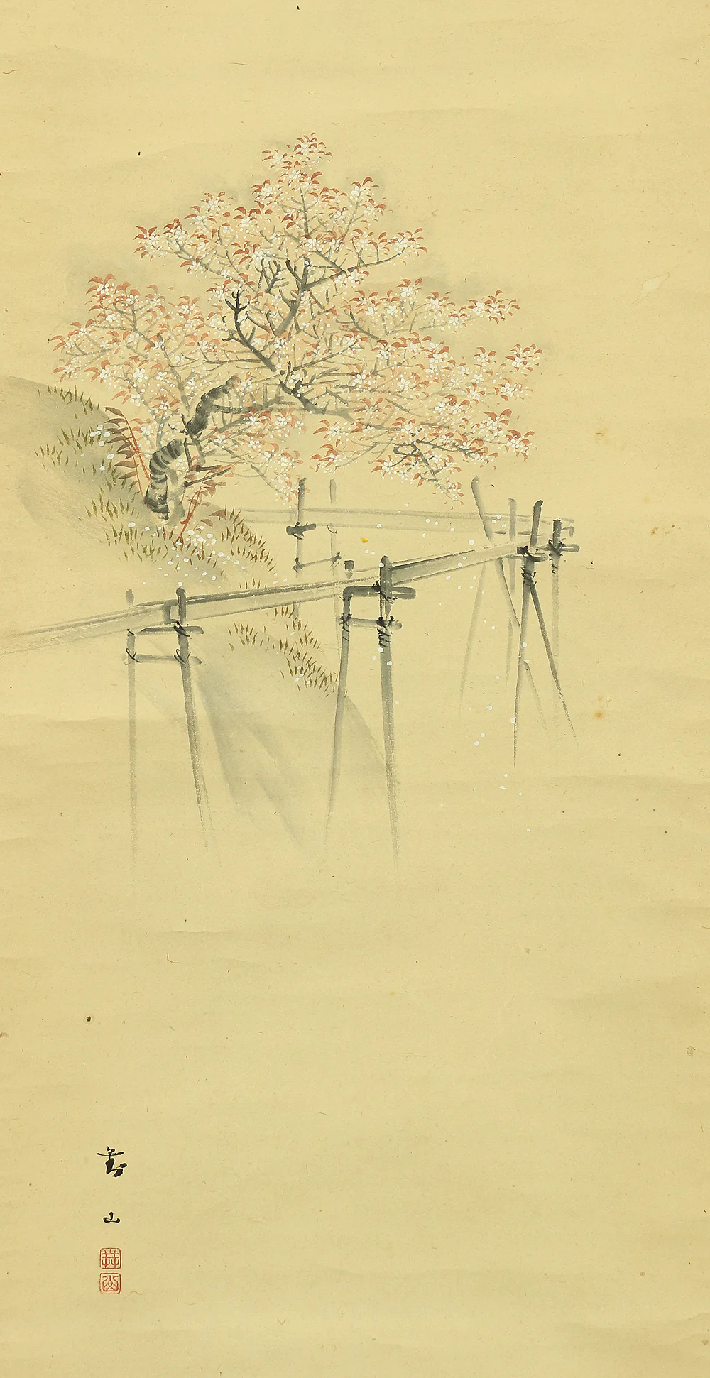Cherry Blossom Spring Scenery / Japanese art kakejiku kakemono wall hanging scroll RA700