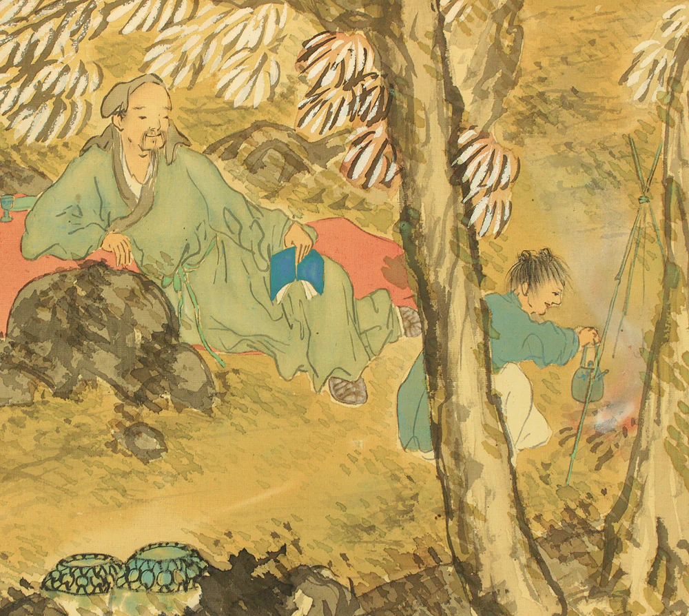 小癡拙草 Shochi Sesso Japanese art kakejiku kakemono wall hanging scroll / Sansui Landscapes Moment's Rest in Shade of Tree with Original Box (Tomobako) RD124 - Image 11