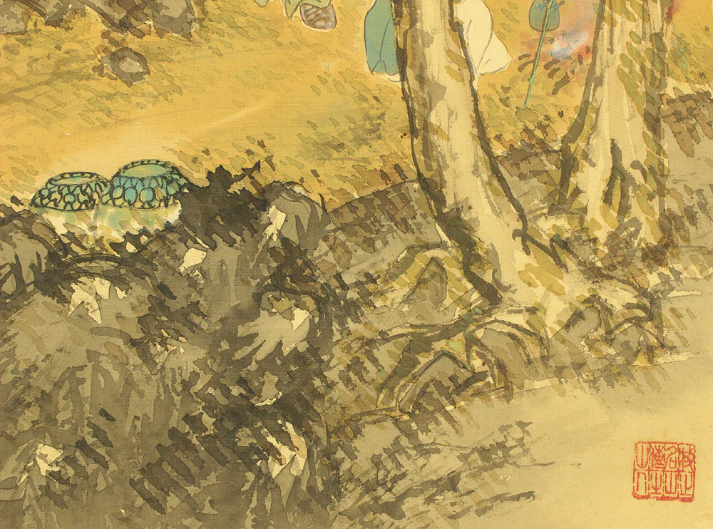 小癡拙草 Shochi Sesso Japanese art kakejiku kakemono wall hanging scroll / Sansui Landscapes Moment's Rest in Shade of Tree with Original Box (Tomobako) RD124 - Image 14