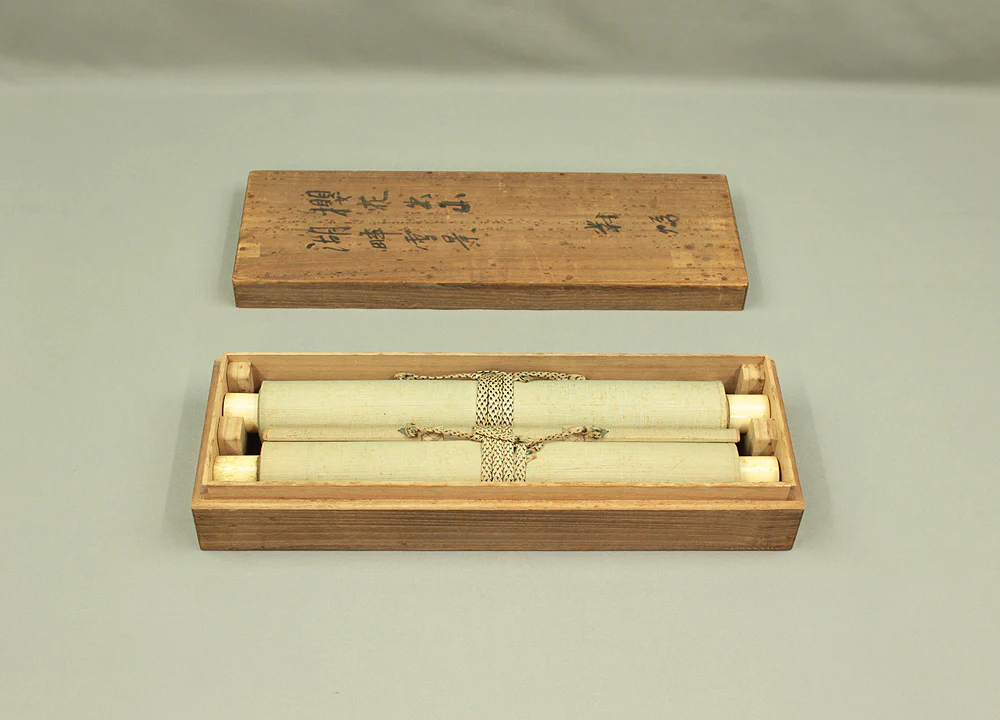 青香 Seiko Japanese art Paired kakejiku kakemono wall hanging scrolls / Spring and Winter Landscapes with Box RD557 - Image 30