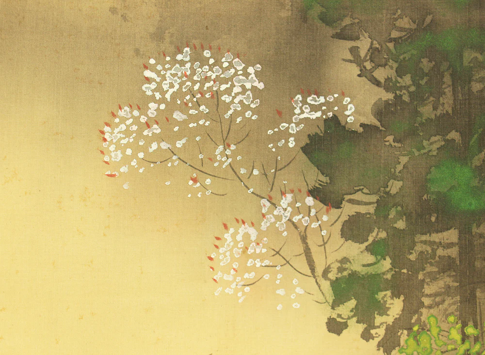 青香 Seiko Japanese art Paired kakejiku kakemono wall hanging scrolls / Spring and Winter Landscapes with Box RD557 - Image 8