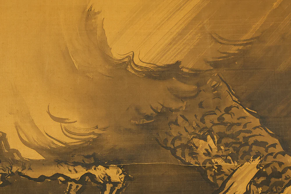 雪叟 Sesso Japanese antique art kakejiku kakemono wall hanging scroll / Suiboku Ink Dynamic Dragon in Cloud RE729 - Image 7