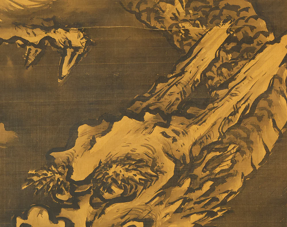 雪叟 Sesso Japanese antique art kakejiku kakemono wall hanging scroll / Suiboku Ink Dynamic Dragon in Cloud RE729 - Image 9