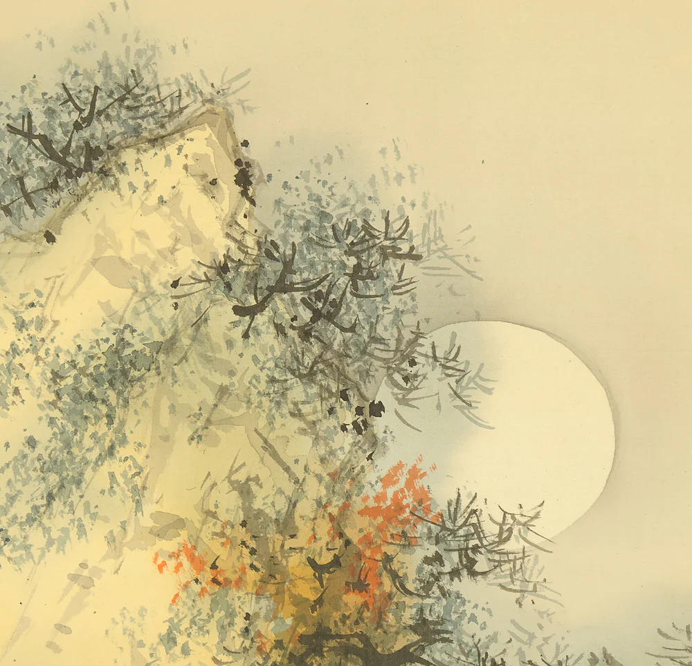 雪庵 Setsuan Japanese art Kakejiku Kakemono wall Hanging Scroll / Fisherman Returning Under Autumn Moonlit Night with Original Box (Tomobako) RE247 - Image 5