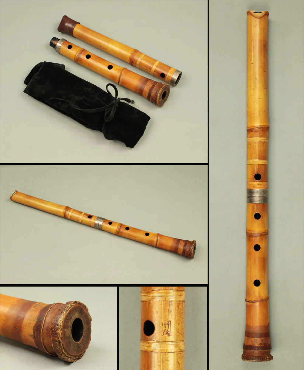 尺八 Shakuhachi Bamboo 琴古流 Kinko-ryu school "竹治 Takeharu" Japanese Traditional Instrument wind flute with Bag S269