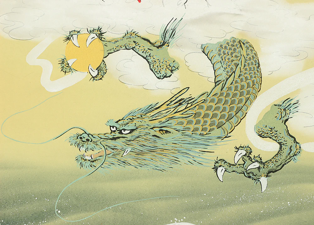 紫峰 Shiho Japanese art kakejiku kakemono wall hanging scroll / 開運龍七福神 Auspicious painting Dragon Seven Lucky Gods with Original Box (Tomobako) A443 - Image 9