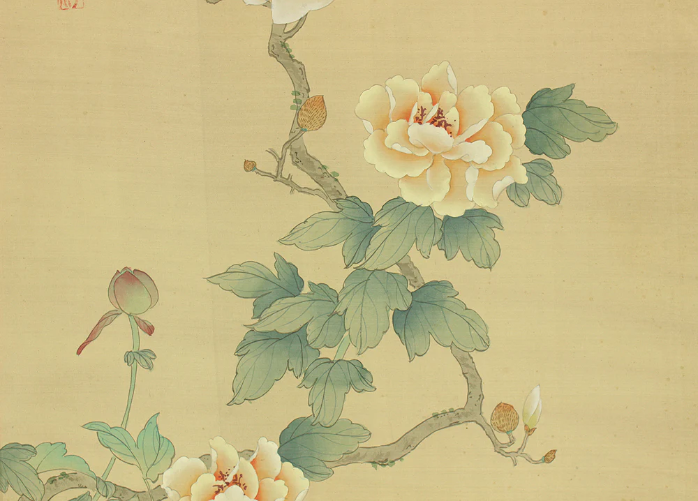 Chinese art kakejiku kakemono wall hanging scroll / Magnolias, Peonies and Butterfly RD206 - Image 9
