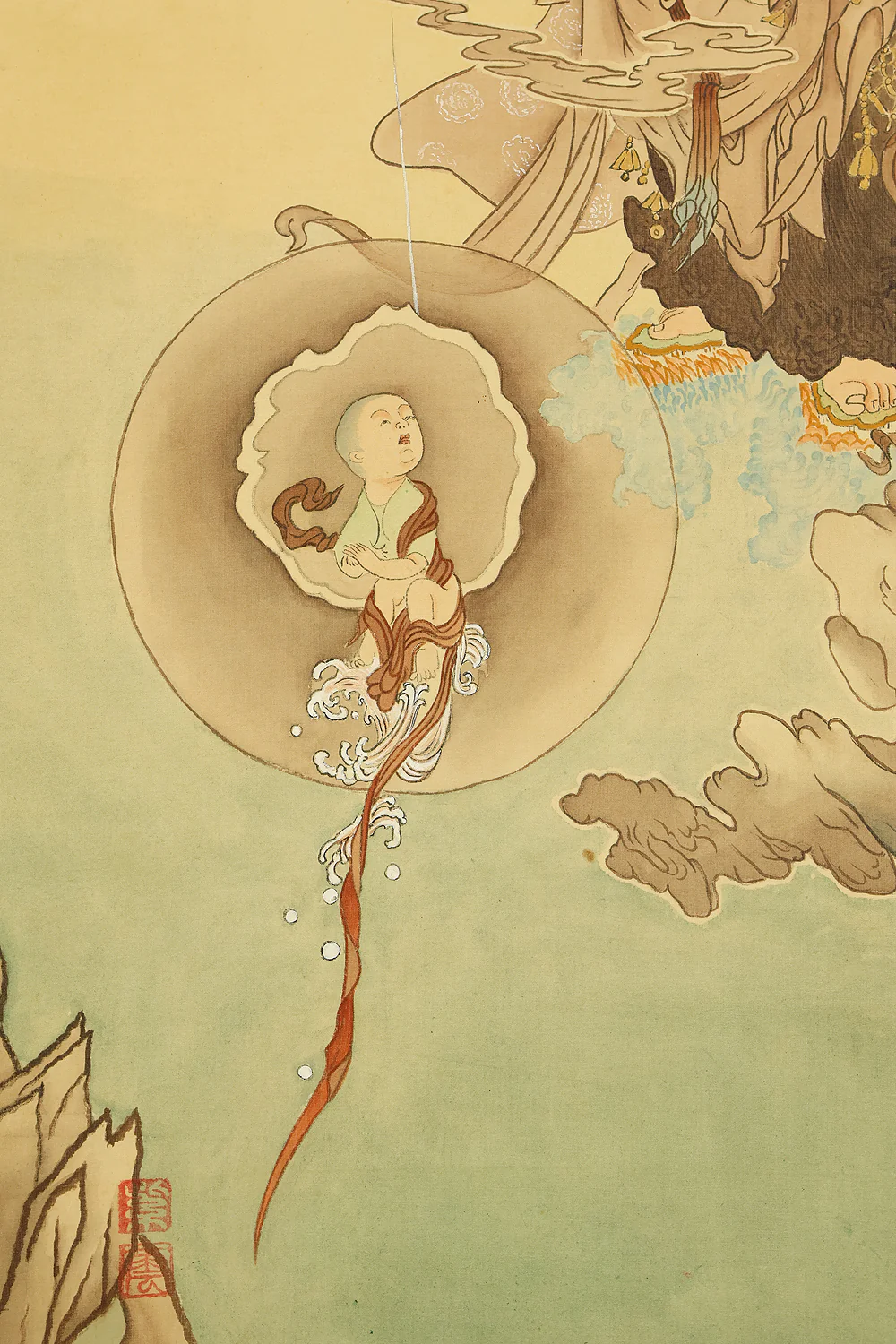 紫雲 Shiun Japanese art kakejiku kakemono wall hanging scroll / Kannongyo 観音経 Jibokannon 慈母観音 with Box RE390 - Image 12