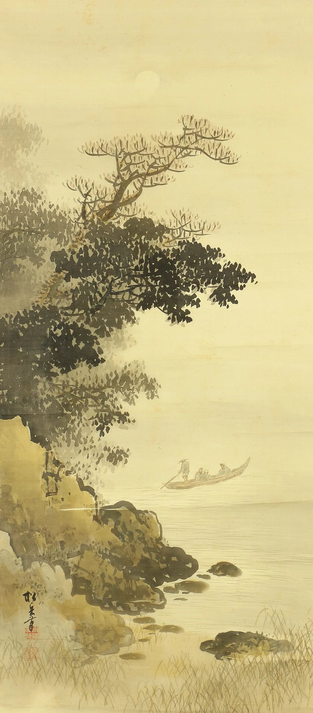 松岳 Shogaku Japanese art kakejiku kakemono wall hanging scroll / Moonlight River Rafting Landscapes RB412 - Image 5