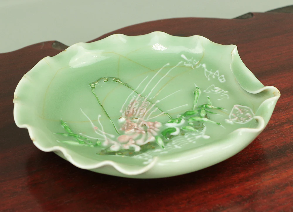 正花 Shoka Lobster in Basket design Celadon Kashi plate (Plate for confectioneries) with Box V765 - Image 10