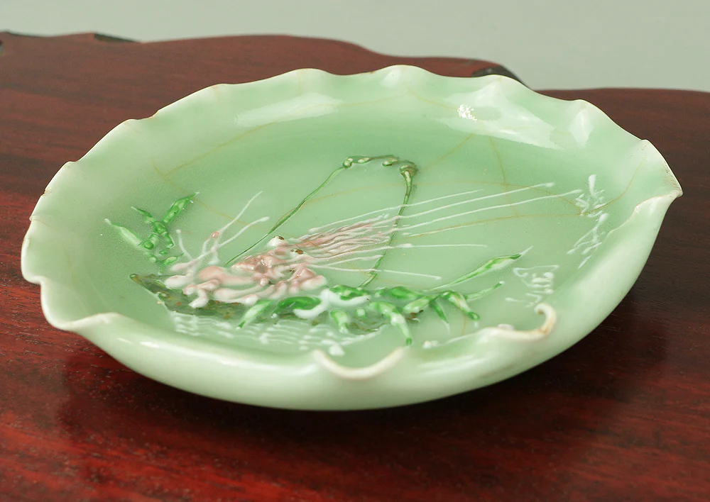 正花 Shoka Lobster in Basket design Celadon Kashi plate (Plate for confectioneries) with Box V765 - Image 11