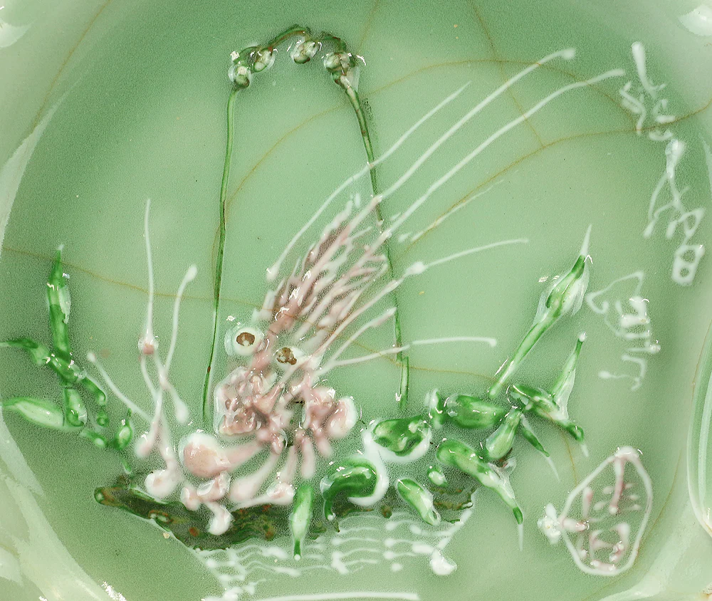 正花 Shoka Lobster in Basket design Celadon Kashi plate (Plate for confectioneries) with Box V765 - Image 5