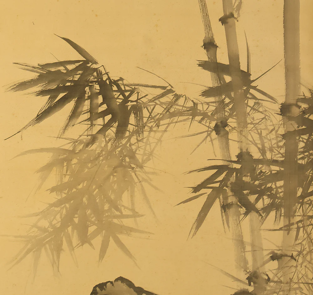 梥谿 Shokei Suiboku Ink Pine Tree, Bamboo, Taihu Stone, and Reishi Mushroom Byobu Two Panels Folding Screens Room Dividers VA953 - Image 20