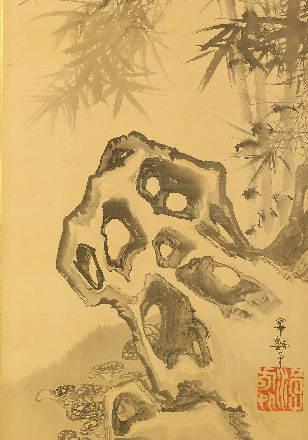 梥谿 Shokei Suiboku Ink Pine Tree, Bamboo, Taihu Stone, and Reishi Mushroom Byobu Two Panels Folding Screens Room Dividers VA953 - Image 24