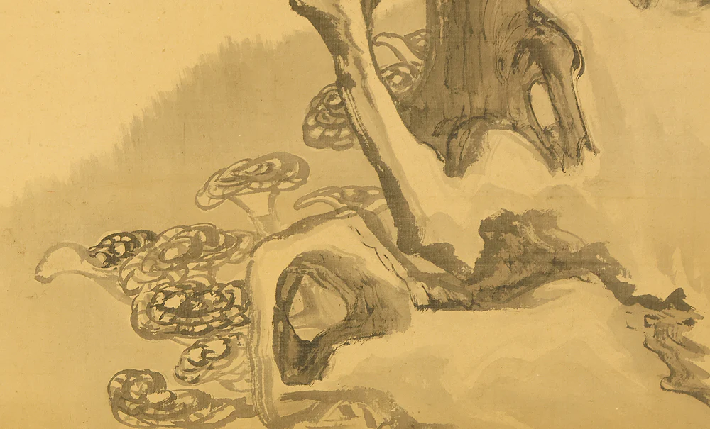 梥谿 Shokei Suiboku Ink Pine Tree, Bamboo, Taihu Stone, and Reishi Mushroom Byobu Two Panels Folding Screens Room Dividers VA953 - Image 26