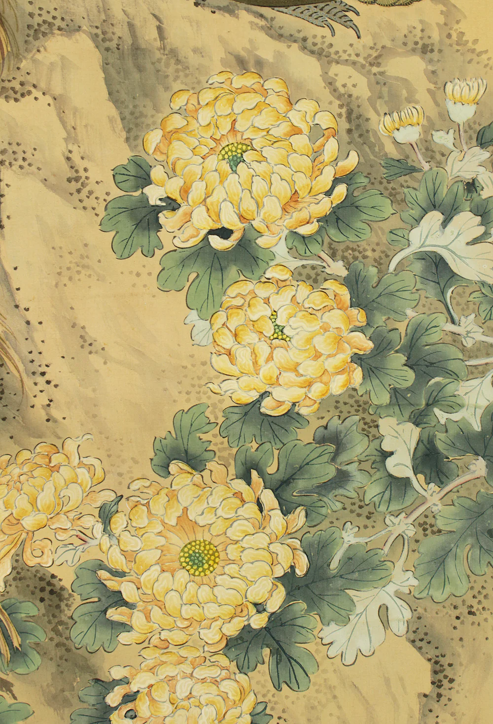 松僊 Shosen Japanese art kakejiku kakemono wall hanging scroll / Two Peafowls Peacock Large and Small Chrysanthemums RC152 - Image 16
