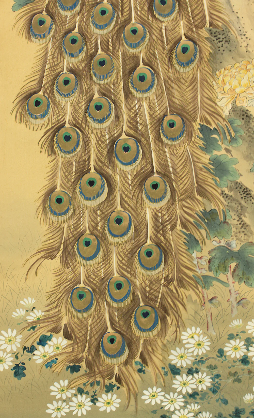 松僊 Shosen Japanese art kakejiku kakemono wall hanging scroll / Two Peafowls Peacock Large and Small Chrysanthemums RC152 - Image 18