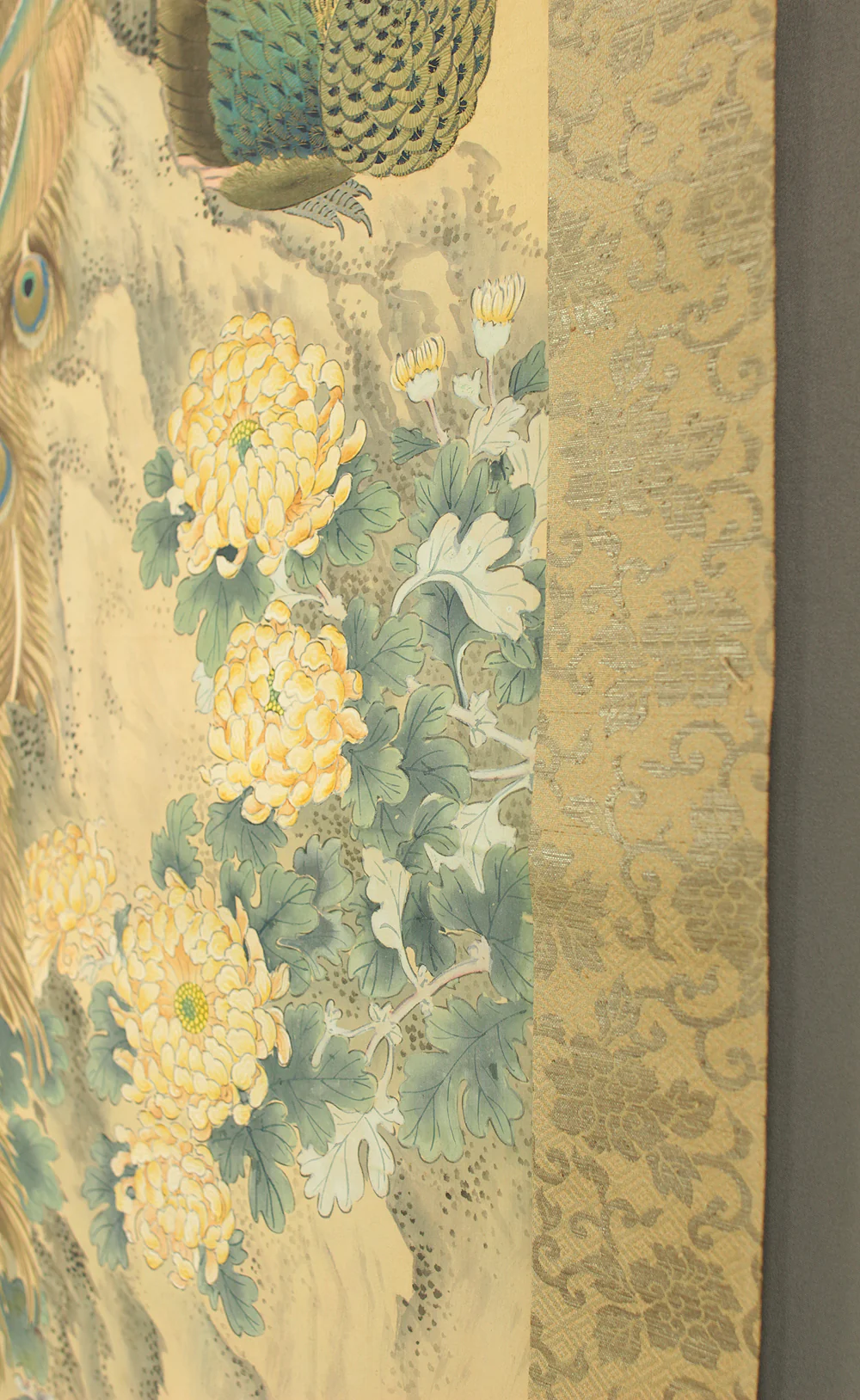 松僊 Shosen Japanese art kakejiku kakemono wall hanging scroll / Two Peafowls Peacock Large and Small Chrysanthemums RC152 - Image 22