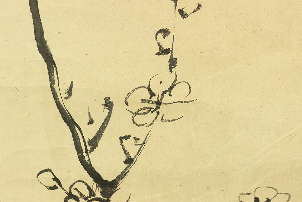 小迂 Shou Japanese antique art kakejiku kakemono wall hanging scroll / Ink Painting - White Plum Blossom with Box RC624 - Image 9