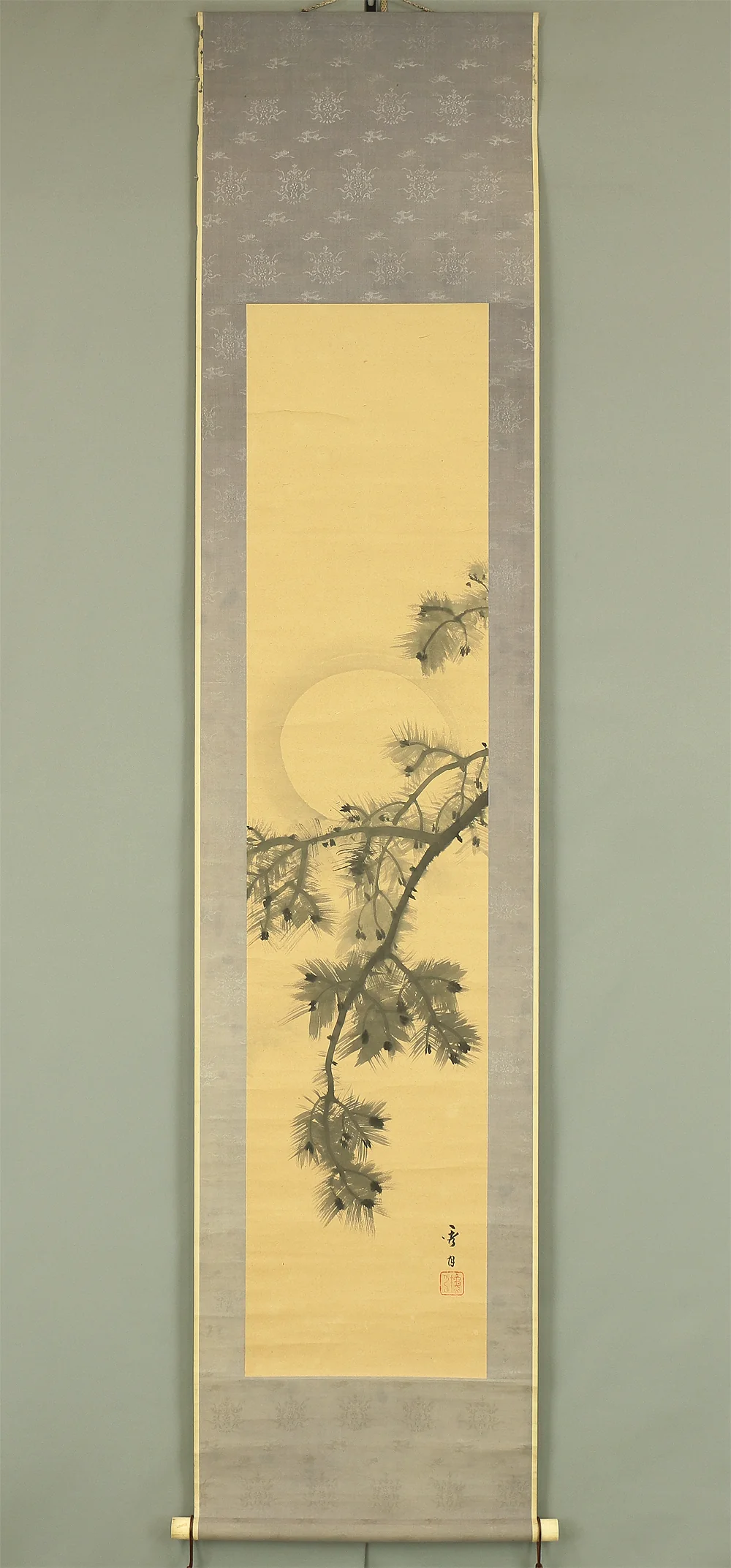 秀月 Shugetsu Japanese art kakejiku kakemono wall hanging scroll / Moon and Pine Tree RA566 - Image 2