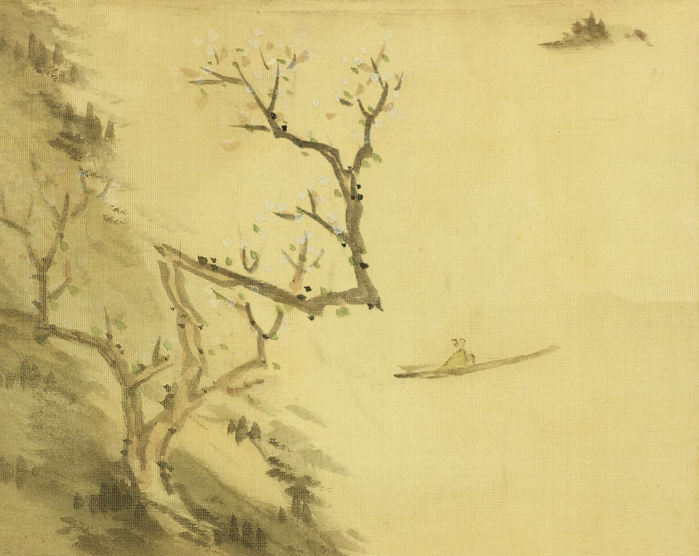 春湖 SHUNKO Age 1935 Autumn Japanese antique art kakejiku kakemono wall hanging scroll / Early Spring, boating, & Sage Sansui landscape W433 - Image 8