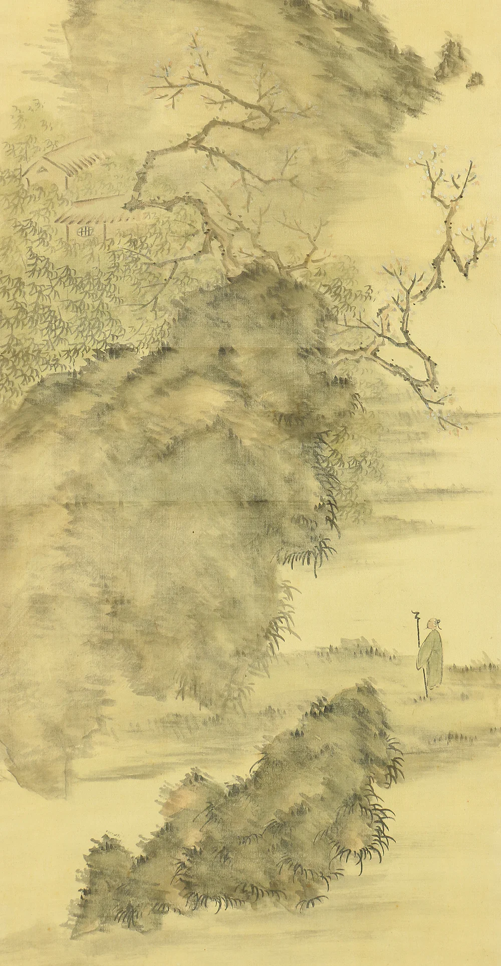 春湖 SHUNKO Age 1935 Autumn Japanese antique art kakejiku kakemono wall hanging scroll / Early Spring, boating, & Sage Sansui landscape W433 - Image 9